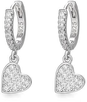 Xinlon Orecchini Donna Argento 925 a Lobo Cuore, Pendenti a Forma Di Cuore, Ciondolo D'Amore Per Donna e Ragazza, Cerchio Piccoli