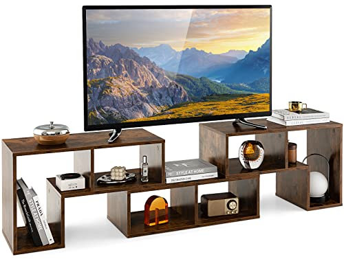 COSTWAY Mobile Porta TV Combinabile con Ripiani Aperti, per TV Fino a 65 Pollici, Mobile TV di Legno per Camera da Letto, Soggiorno, Capacità di Carico Massima 80 kg, 134-180 x 30 x 43 cm (Marrone)