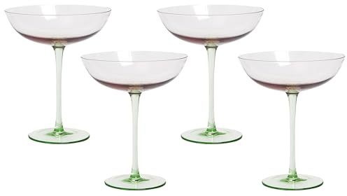Martiniglas 4 st Handblåsta 25 cl Transparent Rosa Grön Diopside