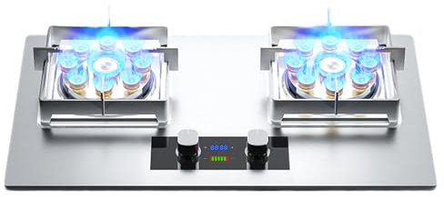 Cuisinière À Gaz 75CM Cuisinière À Gaz Intégrée En Acier Inoxydable Cuisinière À Gaz À 2 Brûleurs, Minuterie (bilatérale Indépendante), Dispositif De Protection Contre Les Extinctions Accidentelles(NG