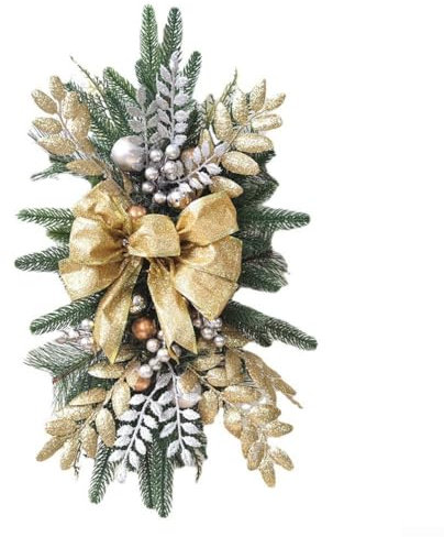 Ghirlanda natalizia con luci per scale, Fiocco di pigna e bacca ghirlande decorative con luci, Le decorazioni natalizie per scale per camino, parete, porta, albero di Natale, 17.72x7.87 inches