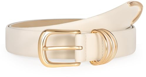 JasGood Cintura in pelle da donna con fibbia dorata, cintura di vita in pelle alla moda per donne jeans pantaloni abiti