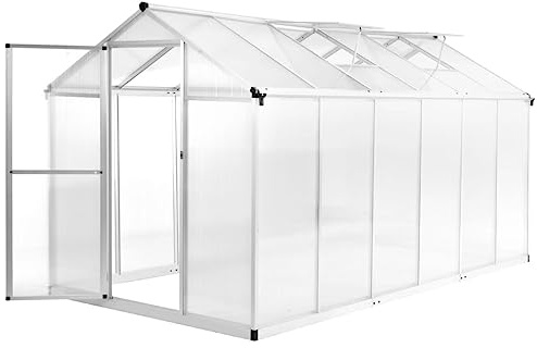 Mokuyary Gewächshaus aus Aluminium, 362 x 190 x 195 cm, 13,41 m³, Gartenhaus, Anbau, Blumen und Gemüse