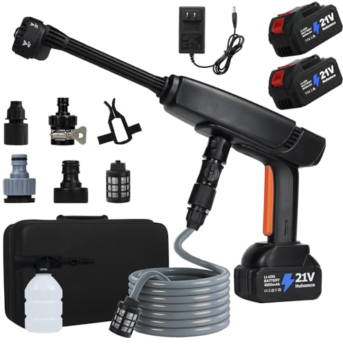 Huhomco Cordless Pressure Washer Battery Powered - 1500PSI 2.6GPM Portable Power Washer with 400W Brushless Motor, Dual 4.0Ah Batteries & 6-in-1 Nozzle for Home Outdoor Cleaning