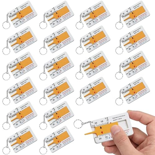 Medidor de profundidad de neumático de plástico de 0 ~ 20 mm, 20 mm, con llavero, diseño portátil, para coche, moto, furgoneta, camión, caravana, 20 unidades