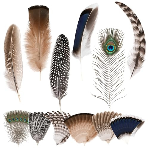 Feathers for Crafting, Large Peacock Feathers and Yellow Feathers, Ideal for Hair Accessories and Hat Decorations, Set of 48 Natural Craft Feathers