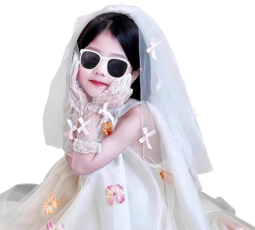 Precioso diseño de lazos, conjunto de pinzas para y guantes con velo, diadema con velo de para niñas pequeñas, juegos de rol, actuaciones y sesiones de fotos infantiles