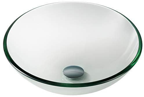 KRAUS Round Clear Glass Vessel Bathroom Sink, 16 1/2 inch GV-101