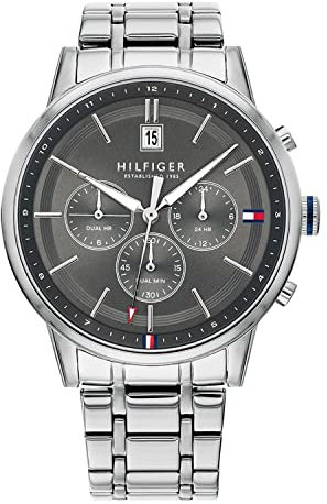 Tommy Hilfiger Multi Zifferblatt Quarz Uhr für Herren mit Silbernes Edelstahlarmband - 1791632