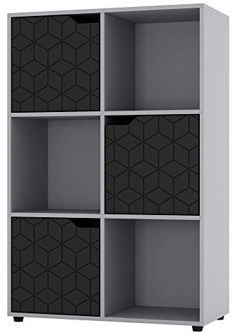 Graues Holzregal in Würfelform, geometrisch, für Türen, Regal, Aufbewahrungsregal (schwarze Tür, 2 x 3 Würfel (6 Würfel))