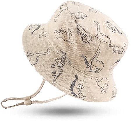 XIAOHAWANG Baby Boy Sun Hat Infant Toddler Dinosaur Bucket Hats Summer Baby Boys Beach Caps (Khaki Dinosaur, 50cm(1-2Y))