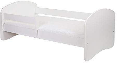 CLAMARO 'Schlummerland' Kinderbett 80x160 (bis 150kg belastbar) mit Motiv, Rausfallschutz, Kantenschutz, Matratze und Lattenrost | Jugendbett Weiß | Motiv: 00 Ohne Aufkleber