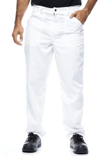 Pantaloni da Lavoro da Uomo, Pantaloni da Lavoro Modello Classico, Pantaloni Cargo, Abiti da Lavoro, Made in EU, Colori Diversi, Bianco, 58