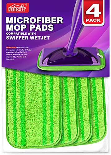 HOMEXCEL Microfibre Mop Pads Compatible with Flash Powermop, 4 Pack Reusable Machine Washable Floor Mop Pad Refills, Mop Head Replacements for Wet Dry Floor Cleaning Hardwood Laminate Floor