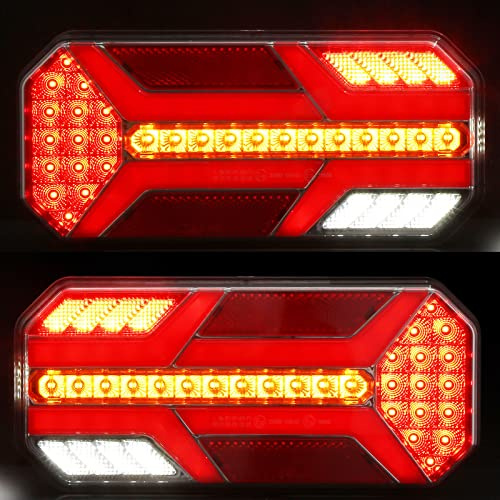 DARKGUARD Feux Arrière Remorques Led 12/24v Homologué, Etanche 7Fonctions 2pcs led Feu Arrière Remorque Caravane E-Mark,Imperméable Éclairage Antibrouillard Recul Tracteur Remorque Camion