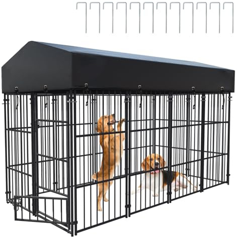 BingoPaw Chenil pour Chien Éxterieur: Parc Enclos Chien Extérieur Intérieur Cage Niche Grande Taille en Métal avec Toit Tissu Oxford 249x120x165cm