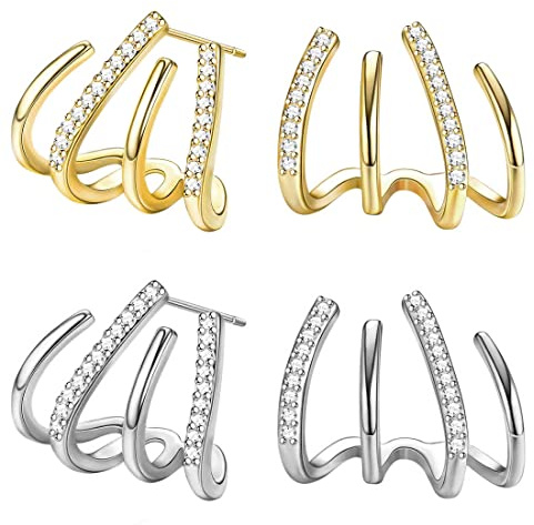 Boucles d'oreilles griffe pour femme, boucles d'oreilles aiguille zircone, argent, or (2 paires)
