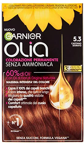 Garnier Olia Tinta Capelli, Senza Ammoniaca, Copre I Capelli Bianchi, Castano Dorato