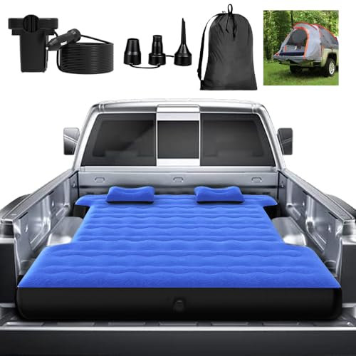 Camping Pickup Truck Bett Luftmatratze Luftbett mit aufblasbarem Kissen aufblasbares Bett dicke Luftmatratzen Isomatte für 1.5,5.8 m volle Größe kurze LKW-Betten Outdoor Camping Auto LKW Reisen (blau)