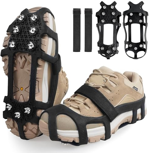 Clavos para zapatos y botas, con 9 dientes de acero inoxidable, antideslizantes, para senderismo, trekking, nieve, hielo, invierno y exterior (L)