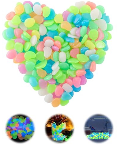 MIYUANGKJ 400 piedras luminosas de colores, piedras que brillan en la oscuridad, piedras luminosas para niños, piedras luminosas, piedras decorativas fluorescentes, piedras de jardín, piedras