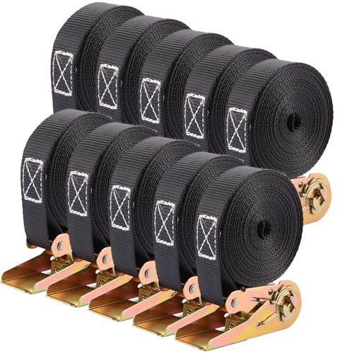 VIDETOL 10 Trinchas de Sujeción, Correas Tensoras con Trinquete, 6 m de Largo y 25 mm de Ancho, Correa de Amarre Negra para Asegurar la Carga, Eliminación de Equipaje, Camping