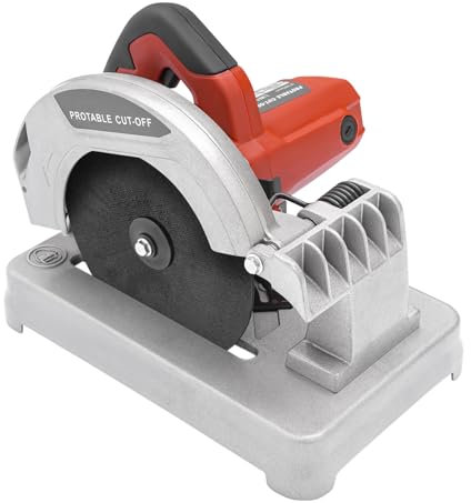 Sierra ingletadora eléctrica 1200 W, 5200 rpm, ángulo de corte 0-45°, grosor de corte 0-50 mm, sierra de corte para madera, acero, paredes, suelos, superficies metálicas (rojo)