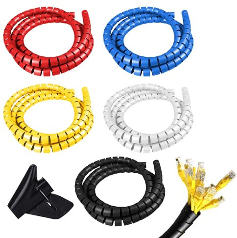5 tuyaux métalliques, 1 clip de gestion de câbles, protection de câbles, protection de câble pour animaux de compagnie, organisateur de câbles, enrouleur de câble en spirale, protection murale pour