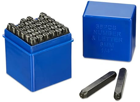 Relaxdays Schlagbuchstaben Set, 36-teilig, Schlagstempel 6 mm, Leder & Metall, Stanzwerkzeug A-Z und 0-9, Stahl, schwarz