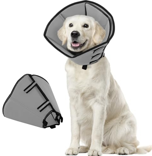 PUZAUKAL Hundkrage efter operation, Mjuk, Justerbar Hundkrage, Buster-halsband för små, medelstora och stora hundar och katter, Återhämtning Halsband för Hundar Förhindrar Slickning (Grå, XL)