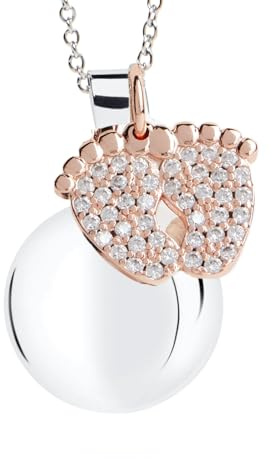 MAMIJUX Chiama Angeli Piedini Mamma Idea Regalo Gravidanza Collana Donna Richiamo degli Angeli Catenina Acciaio (Ciondolo Oro Rosa e Cristalli)
