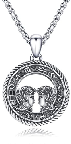 PARYFO Collana con ciondolo dei 12 segni zodiacali 925 Sterling Silber ossidato/oro, ciondolo con segno zodiacale, catena di astrologia, gioielli, regalo di compleanno, ideale per uomini e donne, con