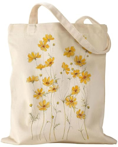 TPZORJX Bolsa Tela Tote Bag margarita, Bolsos Bandolera Mujer de Algodón Natural Reutilizables, Bolsas de Tela Bonitas, para Damas Amigas Mamá Regalo Cumpleaños