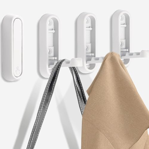 SYZOW 4 Stück Faltbarer Wandhaken, Kopfhörer Wandhalterung Klapphaken 90 °Faltbare Wandhaken Kleiderhaken Klappbare Haken Wandhandtuchhaken für Garderobe Badezimmer Küchen (Weiß)