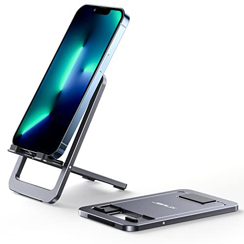 JSAUX Lot de 2 supports de téléphone portable pliables en aluminium - Compatible avec iPhone 16, 15, 14, 13 Pro Max, Samsung S25, S24, S23, S22, Kindle, gris