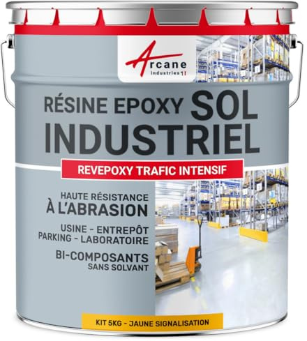 ARCANE INDUSTRIES Vernice epossidica per pavimenti industriali - REVEPOXY TRAFFICO INTENSO - 5 Kg (fino a 10 m² in 2 strati) Giallo Traffico - RAL 1023