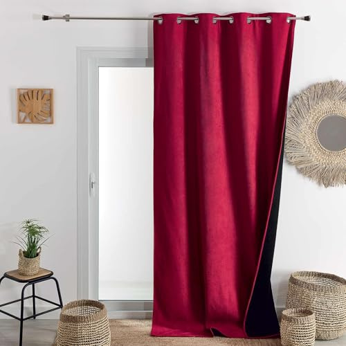 Home Maison QABANE KONFOR - Cortina térmica acústica y semiocupante (Franela, poliéster, Aislante antiruido y frío, Lista para Colocar con Ojales, 140 x 300 cm), Color Rojo