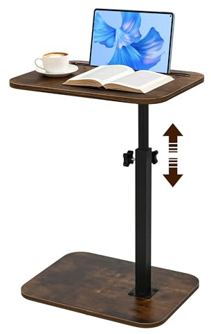 ohbien Adjustable Height C Shaped Side Table, 360° Swivel Lifting Side Table with Phone Tablet Slot Easily Assemble Narrow Coffee Dinner Table Sofa End Table Swivel for Bedroom Small Under Sofa Table