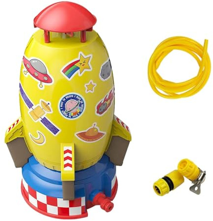 Juguete aspersor Cohete | Juguetes rociadores Agua al Aire Libre para niños | Aspersores Cohetes espaciales Dibujos Animados con rotación 360 Grados | Lanzador Cohetes Juego impulsado por Agua