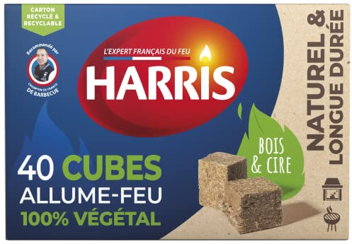 HARRIS - 4° Cubes allume feu - 100% végétal - Sans odeur - Longue durée - Rapide et facile d'utilisation - Intérieur & Extérieur - Entreprise française - x40