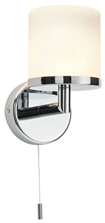 LIPCO Modern Chrome Plated and Frosted Glass Shade Light Fixture with Pull Cord Switch - IP44 Rated Wall Lamp | LED Compatible Fitting for Bathroom Lighting, Restaurant, Bedroom, Living Room, Bedside