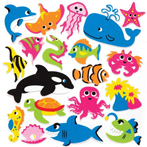 Baker Ross AW381 Sealife Foam Stickers - Pack of 120, 30mm-75mm, Assorted Designs, Craft Stickers, Craft Embellishments