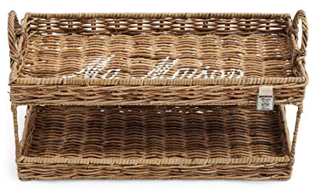 Riviera Maison tablett serviertablett Rattan, Doppeltablett, Dekotablett, Aufbewahrungskorb 2 etagen, handgemacht, Organizer - Ma Maison Double Tray L - Rattan, Peddingrohr - Braun - (LxBxH) 40x20x25