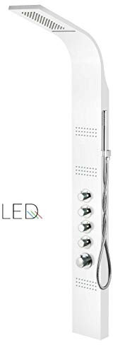 LED Duschpaneel mit Thermostatarmatur Duschsystem Regendusche Aluminium A-013A (Weiss)