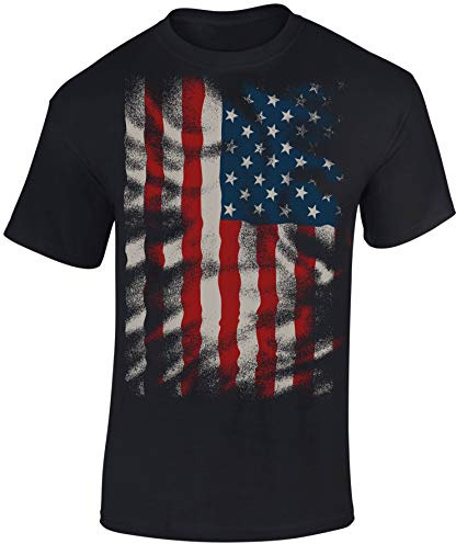 Camiseta: Stars and Stripes Flow Diseño - Bandera USA T-Shirt - Regalo Hombre-s y Mujer-es - Estados Unidos de América - United States - Bike-r Rock Motero Chopper - Army (L)