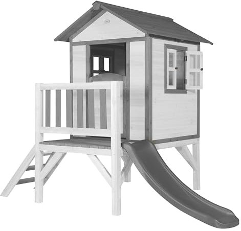 AXI Beach Lodge XL Casetta bianca con scivolo grigio | Casa per bambini su palafitte con portico in legno FSC | Parco giochi per il giardino.