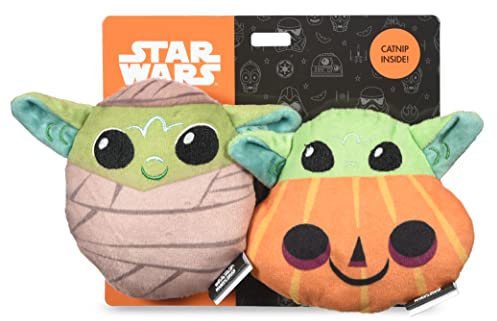 STAR WARS for Pets The Mandalorian FF23417 Halloween-Katzenspielzeug, 10,2 cm, 2 Stück, Grogu Mummy & Grogu Kürbis mit Katzenminze, 2-teiliges Set
