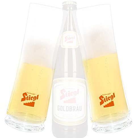 QMBasic 2x BIERGLAS 0,2L für STIEGL SAHM Salzburg Bierglas Gläser Bierkrug Set Original Glas Trinkglas Bier