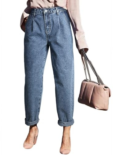 Astylish Jeans for Women Trendy High Waisted Pull On Stretchy Mom Cropped Denim Pants Blue Size 16