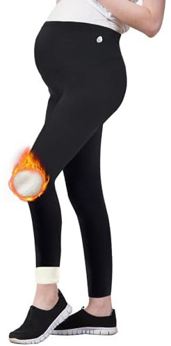 beifon Damen Umstandsleggings Thermo Winter, High Waist Thermo Leggings Damen Gefüttert Umstandsmode Blickdicht Umstandshose Schwangerschaftsleggings für Zuhause Yoga Sport